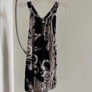 Elegant Black,Tan and Cream Paisley Sleeveless Top